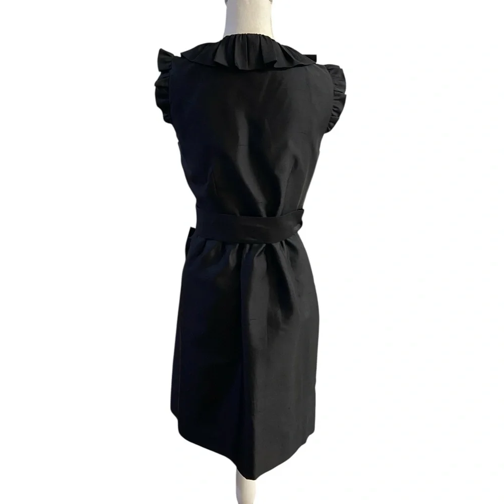 Kate Spade Aubrey ruffled silk blend black wrap dress Sz 4 - Picture 6 of 13